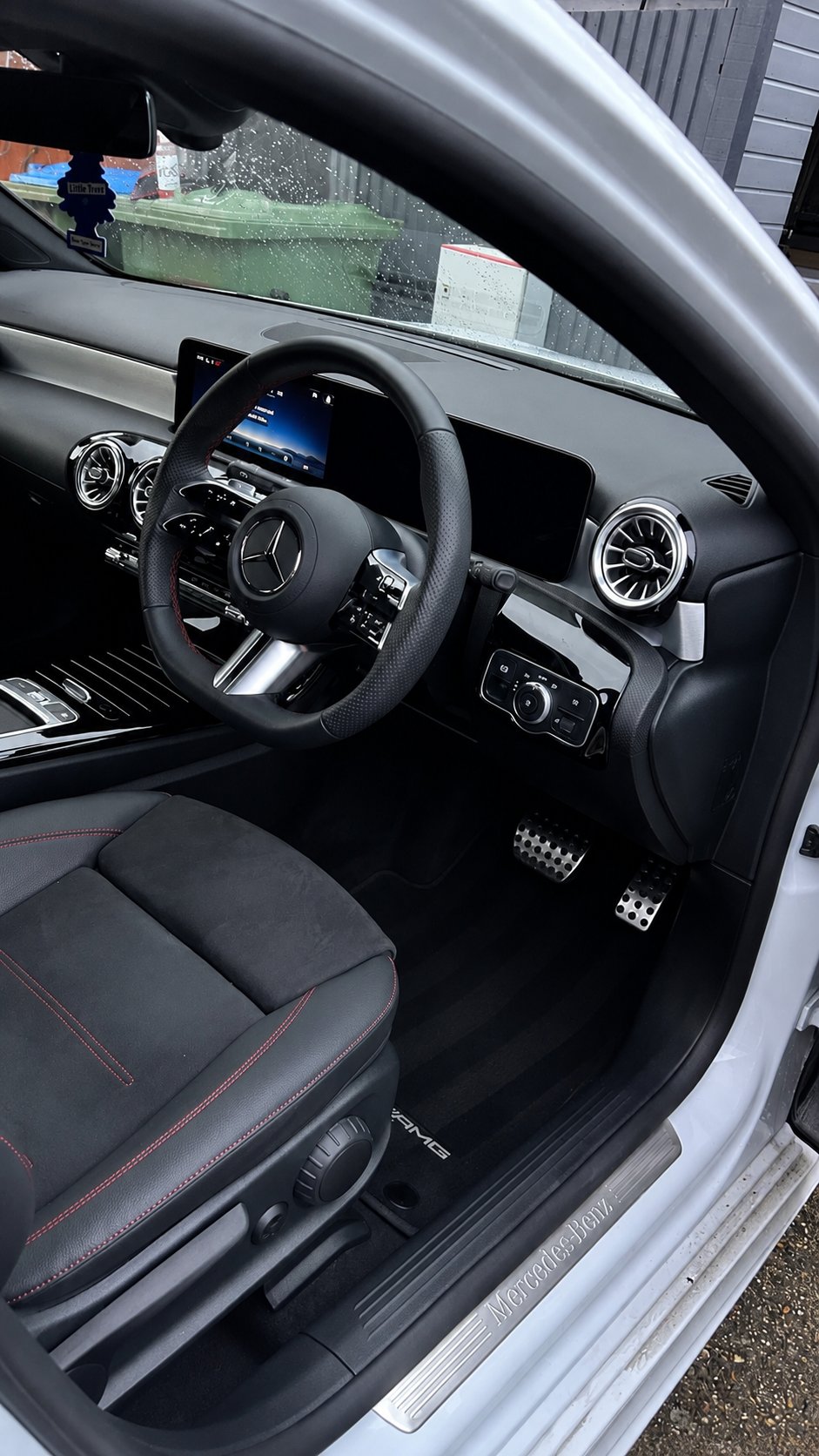Freshly detailed Mercedes-AMG interior, steering wheel and dashboard
